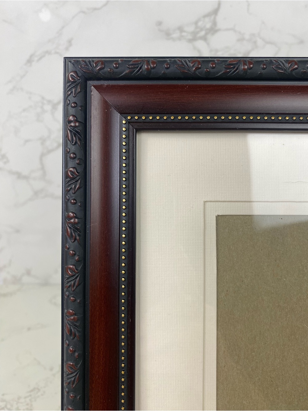 Classic Vintage Wood and Ornate Black Picture Frame with Cream Mat